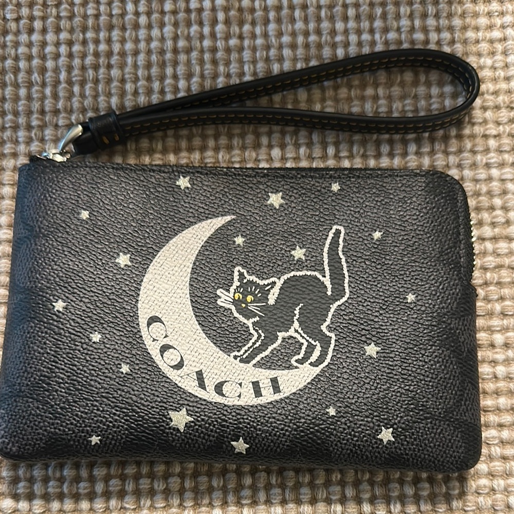 Coach Black Wristlet with Cat and Moon